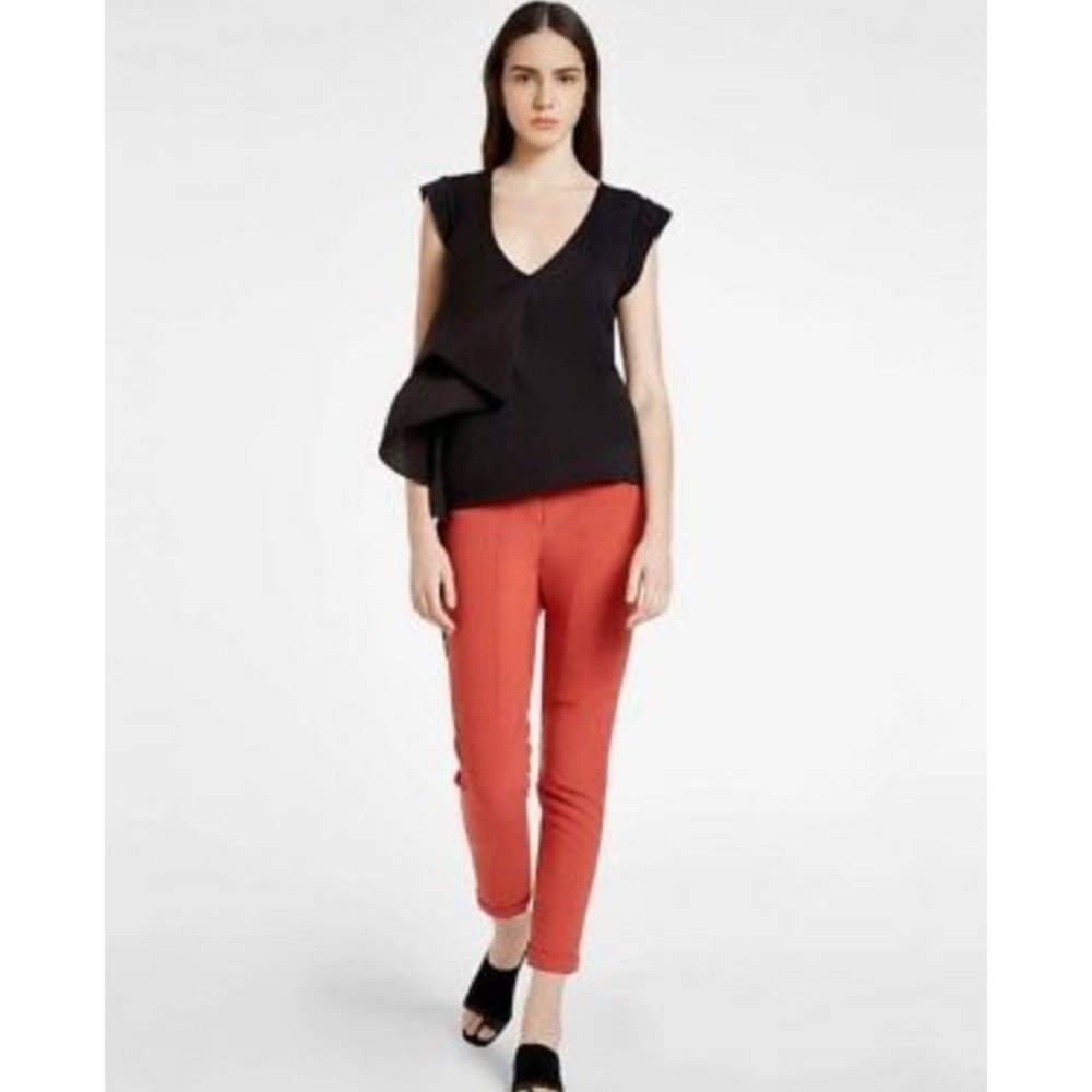 HALSTON HERITAGE Cap Sleeve V-neck Flounce Drape
